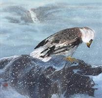      Bald Eagle At Snow Peak      a Waterfall Landscape  Giclee Print of Origina - Compare price