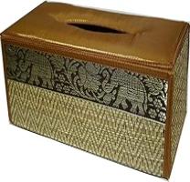 Handmade Thai Woven Straw Reed Rectangular Tissue Box Cover with Silk Elephant D - Compare price