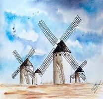 Mills landscape watercolor original painting  - Compare price