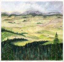 Fields original watercolor landscape painting  - Compare price