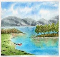 A Boat original watercolor landscape painting  - Compare price