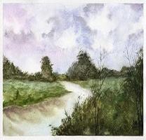 River At The Village original watercolor landscape painting  - Compare price